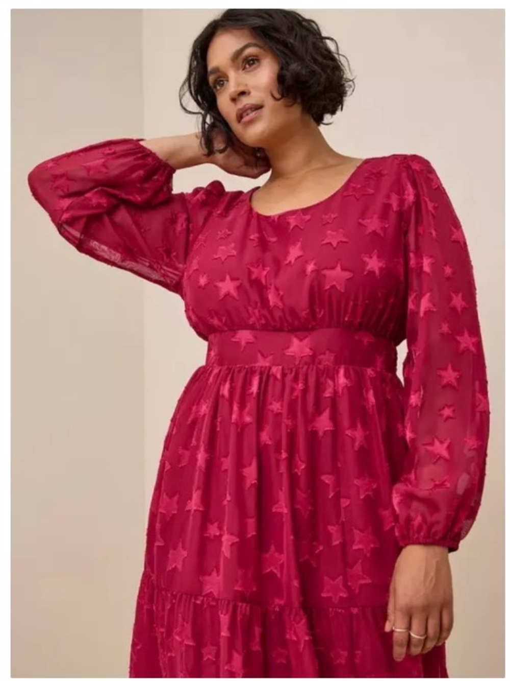 Midi Clip Dot Chiffon Tiered Dress